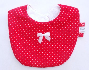 Baby bib red with white polka dots cotton