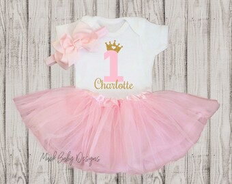 Personalized 1st birthday girl outfit | Baby Girl 1st Birthday Outfit | 1st Birthday Girl Outfit pink and gold | 1st Birthday Tutu