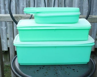 Vintage 3 Pc Nesting Tupperware Set Pastel Teal Green