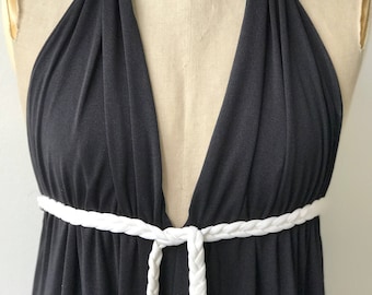 Vintage Floor Length Rope Dress / Backless Black Dress / 1960's / Vintage