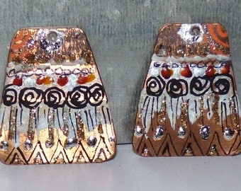 Copper African tribal charms silver white black orange-ethnic-Trapeze-geometric-creations craft-handmade
