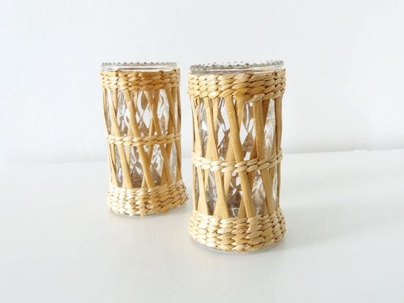 Rattan Covered Drinking Glasses Wicker Tumblers Rustic Folk Rattan Covered Drinking Glasses Wicker Tumblers Rustic Folk