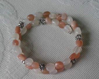 Natural Moonstone and Sunstone Wire Wrap Bracelet
