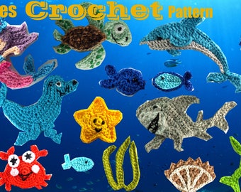 Sea creatures crochet Applique Pattern