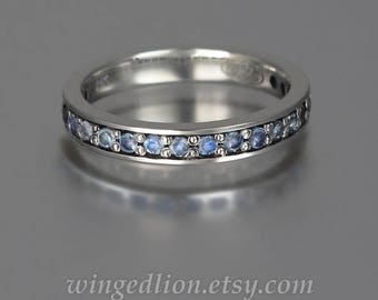 LAUREL 14k gold wedding band with Moonstones half-eternity band