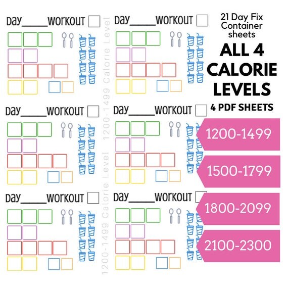 21 Day Fix Printable Container Tracking Sheets For All Four