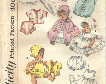 1960s Simplicity 3218 Vintage Sewing Pattern Doll Wardrobe, Doll Clothes, Size 20 Inch Baby Doll