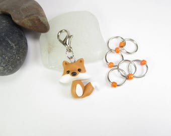 Fox progress keepers, Fox stitch markers, knitting accessories, cute fox charm, cute animal charm, polymer clay, snag free, kawaii charm
