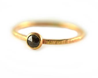 Black Diamond Ring, Rough Diamond Ring, April Birthstone Ring, Size 6.5 - 6.75