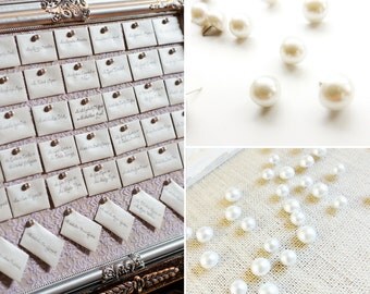 Wedding Escort Card Seating Cork Board PEARL PUSH PINS 100 Thumb Tacks Thumbtacks Weddings Escort Card Display Ideas Ivory Bulletin Boards