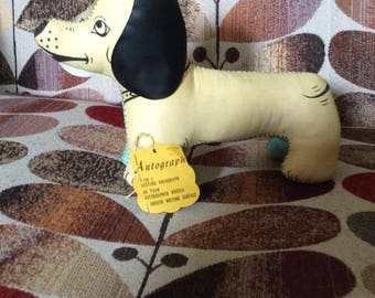 Vintage 1950s Dog Autograph "Daxie" Dachshund Stuffed Toy Dog Deadstock/Never Used With Original Tag Adorable Toy N.Y.C.