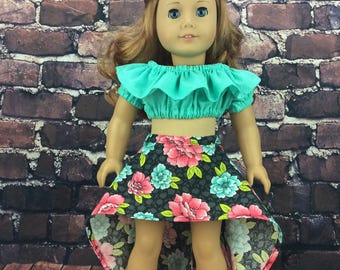 18 inch doll clothes AG doll clothes Blue floral dress made to fit dolls like american girl doll clothes.