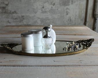 Vintage Oval Mirrored Vanity Tray / Display Tray