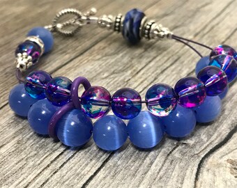 Blueberry Abacus Row Counting Bracelet- Beaded Knitting Row Counter- Gift for Knitters