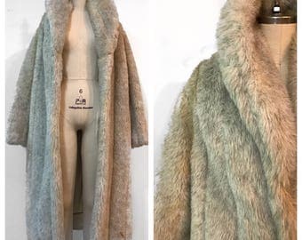 VINTAGE 80s G. Caseratti Original Sz L Grey Full Length Faux Fur Coat