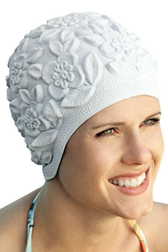 Retro Swim Cap Vintage style WHITE swimming hat cap Bathing