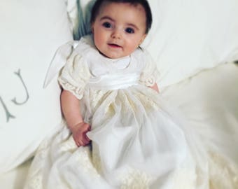 lace baptism dress- ivory white - baby baptism dress- blessing dress- christening gown- baby dress- 3 to 6 month- LAST ONE!