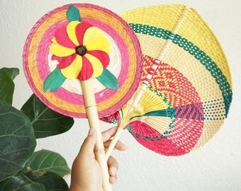 Colorful Woven Straw Raffia Fan