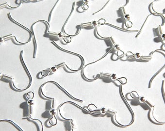 Sterling Silver Plated Ear Wire Hooks - Ball and Coil Earring Hooks - Earring Findings, 50 PC - 25 PAIR (INDOC445)