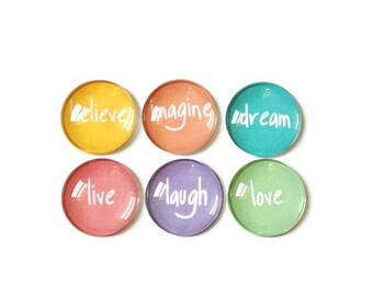 Set of 6 // Glass Magnets // Fridge Magnets // Refrigerator Magnets // Decorative Magnets // Quote Magnets // Office Decor // Teacher Gifts