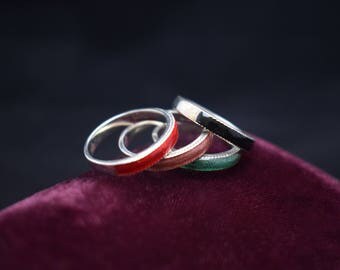 Enamel Ring Lot Vintage Sterling Silver 925 Colorful Enamels Rings Black Red Orange Green Destash Size 8