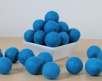 2.5 cm Ocean Blue Wool Felt Balls, Felt Balls, Pom Pom Balls, Wool Felt Pom Poms, Felted Balls, Loose Felt Balls, Pick Your Own Colors
