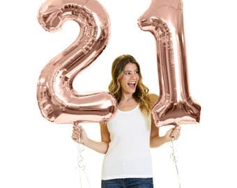 Rose Gold Birthday Jumbo 34" Mylar Number Balloon Kit - 16th 21st 30th 40th 50th Birthday balloons, 21st Birthday Decorations, 21 Party Gift