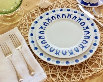 Salad Plates, Set of 4 Porcelain China, Kismet Pattern