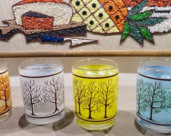 Houze Four Seasons Glasses Color Change Set of 4 Rocks Glasses, Thermochromic Barware Vintage 1970s Midcentury Glasses Bar 4 Seasons