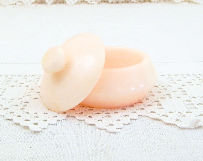 Vintage Pink Round Soap Stone Carved Lidded Trinket / Jewelry Box, Retro Home Bathroom Interior Powder Pot made of Stone from France