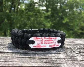 Create Your Own Paracord Allergy Bracelet Kids Medical Alert Paracord Bracelet Asthma Alert Adult and Child Size's, up to 4 lines