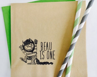 ORIGINAL By With Love + Ink~ Custom Where The Wild Things Are Napkins~ Wild One Birthday Cocktail Napkins, Set of 50