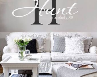 Personalized Wall Decal Family Name and Date Decal Vinyl Wall Decal Family Monogram Decal Living Room Wall Decal Housewares Personalized
