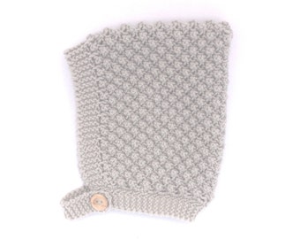 Knitted Baby Hat, Bobble Knit Pixie Hat Bonnet, Gender Neutral Baby Bonnet, Beige Merino Wool Infant Cap, Hand Knit Bonnet, New Baby Gift