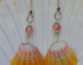 SUNRISE shells and cherry quartz gemstone earrings