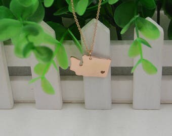 State necklace-rose gold best friend necklace-personalized state jewelry-Washington State Necklace