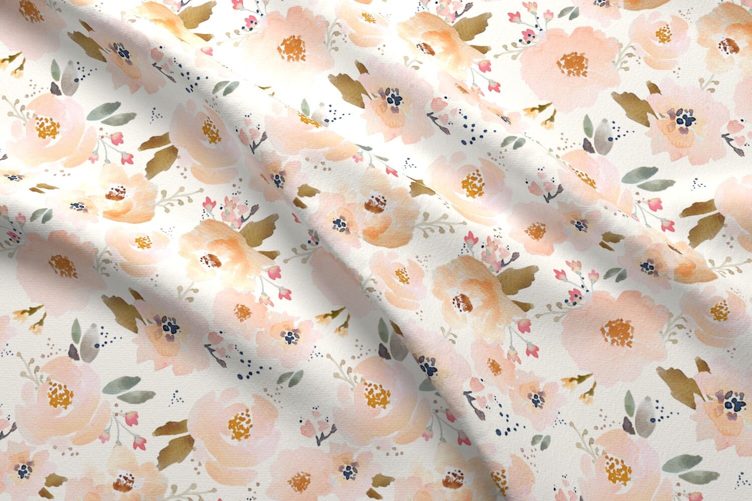 Peach Floral Fabric by the Yard Cotton Quilting Fabric Nursery