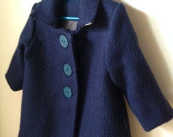 coat style vintage Navy Blue pure linen winter - model single