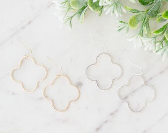 Dainty Gold Drop Earrings, Quatrefoil Earrings, Silver Everyday Earrings, Dangle Earrings, Simple Earrings, Minimalist Trendy Earrings, Gift