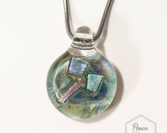 Pendentif mix de verre borosilicate et dichroïque, éclat 3 couleurs taille Moyen