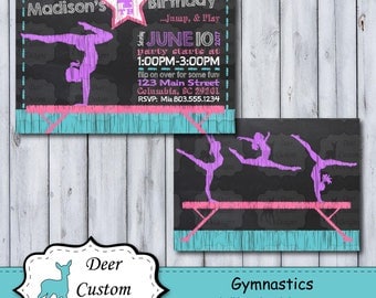 Gymnastics Birthday Invitation | Tumbling Chalkboard Birthday Invite | Gymnastics Invitation | Gymnastics Birthday Party | Tumbling Party