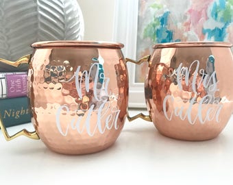 Set of 2 Moscow Mule Mugs - Personalized Moscow Mule Mugs - Custom Copper Mugs - Couples Wedding Gift - Mr and Mrs Moscow Mule Mugs