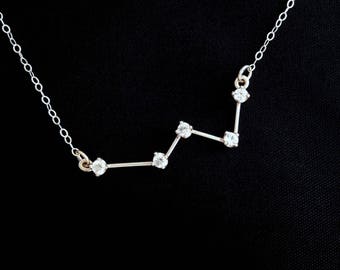 Small Cassiopeia Constellation Necklace (White Topaz and Sterling Silver)