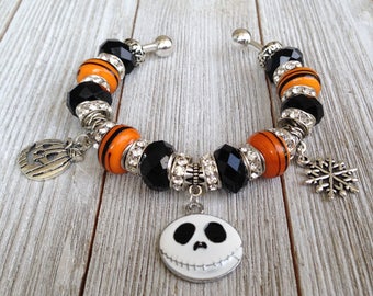 ON SALE Nightmare Before Christmas Charm Bracelet, Tim Burton, Jack Skellington, Christmas Jewelry, Movie Jewelry, Halloween Jewelry, skull