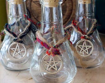 Cute Witch Bottles, Witchcraft, Wicca, Witch, Potion Bottle, Pentacle, Empty Bottle, Apothecary Bottle, Glass Vase, Wicca Supplies