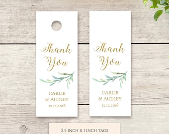Small Favour Tags, Thank You Tag Printable Template, 2.5x1" Wedding Favor, Wedding Thank You Tags Gift Tags, Greenery, Edit in WORD or PAGES