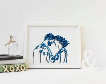 Original Art, Paper Wall Art, Quilled Art, His and Hers Wall Art, couple gift, wedding gift, anniversary gift her, romantic art for bedroom