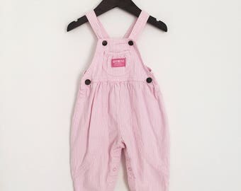 Vintage 80s OshKosh B'Gosh Pink Hickory Stripe Overalls, 18M