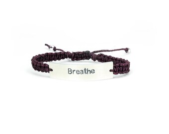 Breathe Bracelet, Hemp Bracelet, Personalized Jewelry, Yoga Bracelet, Just Breathe, Meditation Bracelet, Hemp Jewelry, Vegan Hemp Bracelet