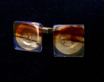 Gold Tone Agate Square Cuff Links Natural Stone Translucent Mens Jewelry Mad Men Don Draper Mid Century Accessories